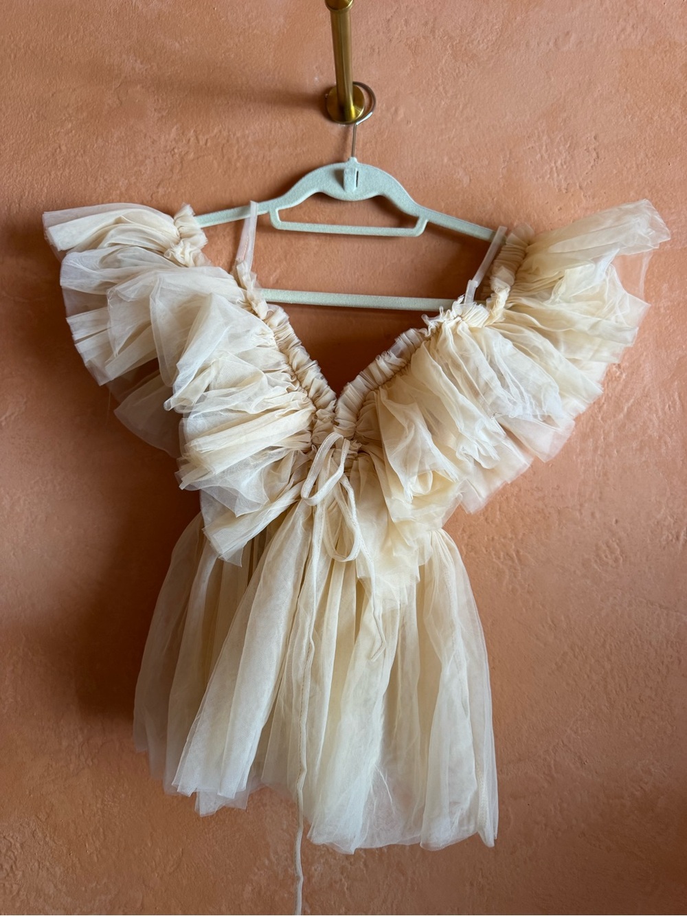 Esley Cream Tulle Ruffle Babydoll Top Size Small